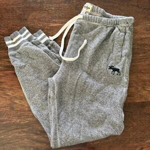 Hatley Heritage Jogger Sweatpants Gray Moose Embroidered Striped Cuff L